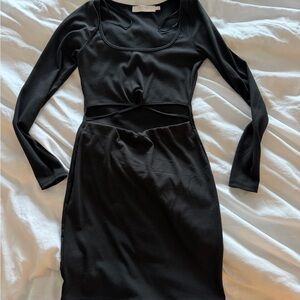 Astr Black Long Sleeve Cutout Ribbed Bodycon Dress